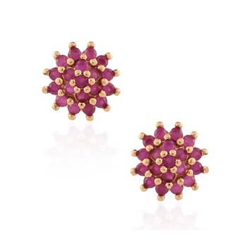 Brass gold natural ruby stud earrings for women girls 2