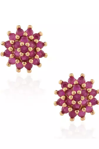 Brass gold natural ruby stud earrings for women girls