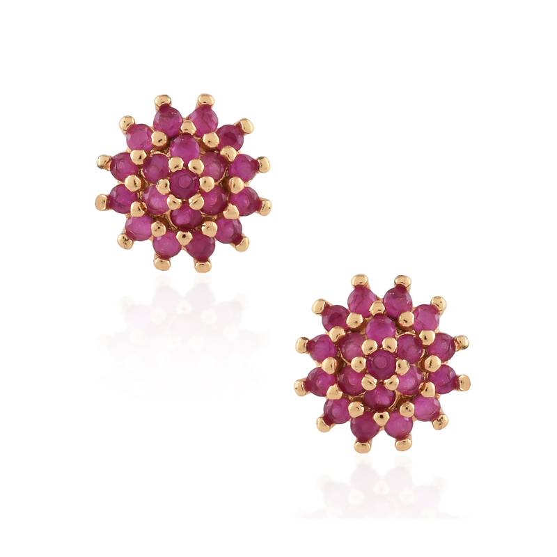 Brass gold natural ruby stud earrings for women girls