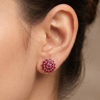 Brass gold natural ruby stud earrings for women girls 3