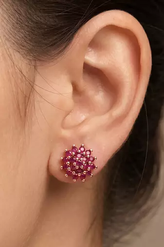 Brass gold natural ruby stud earrings for women girls