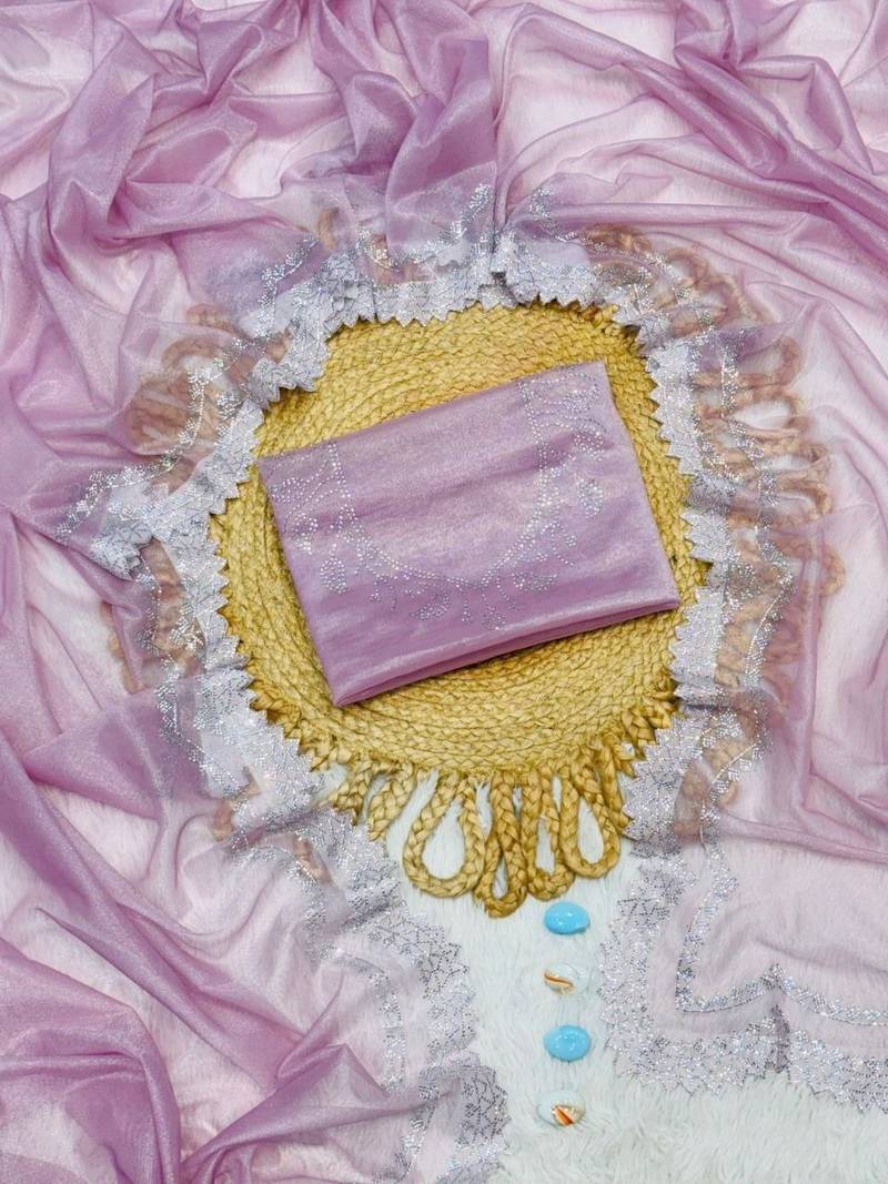 Baby Pink Color Rich Diamond Cut Work Panel Work Tissue Tweel Net Saree