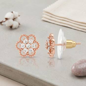 Brass gold plated floral design moissanite earrings for women girls 1