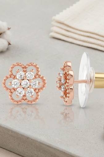 Brass gold plated floral design moissanite earrings for women girls