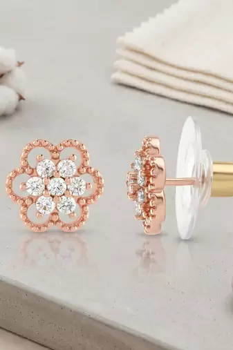Brass gold plated floral design moissanite earrings for women girls