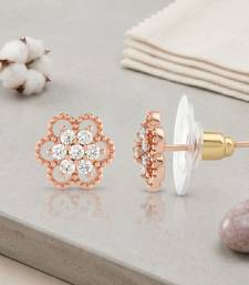 Brass gold plated floral design moissanite earrings for women girls