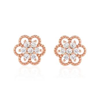 Brass gold plated floral design moissanite earrings for women girls 2
