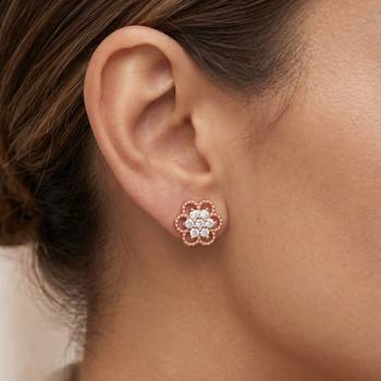 Brass gold plated floral design moissanite earrings for women girls 3