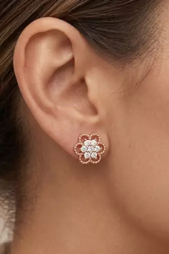 Brass gold plated floral design moissanite earrings for women girls