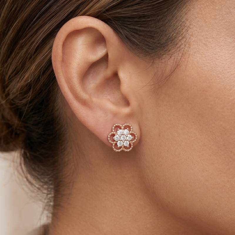 Brass gold plated floral design moissanite earrings for women girls