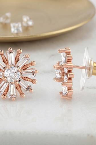 Brass pink rose gold plated moissanite imitation diamond stud earrings for women