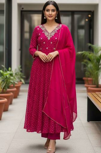 Women Ethnic Motifs Printed Panelled Kurta with Trousers & With Dupatta