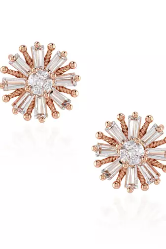 Brass pink rose gold plated moissanite imitation diamond stud earrings for women