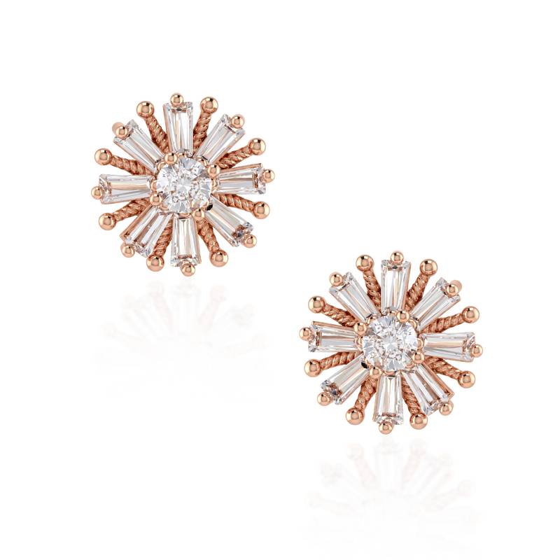 Brass pink rose gold plated moissanite imitation diamond stud earrings for women