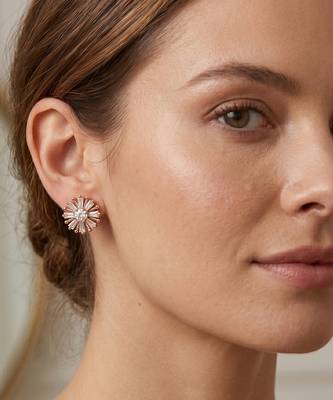 Brass pink rose gold plated moissanite imitation diamond stud earrings for women 3