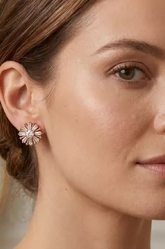Brass pink rose gold plated moissanite imitation diamond stud earrings for women