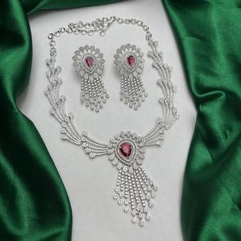 ruby red teardrop chandelier jewellery set, silver rhodium plated bridal statement set 3