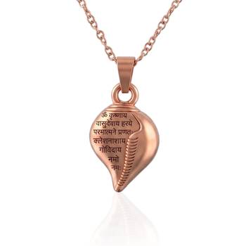 Pure copper shankh shaped krishna mantra hindu spiritual pendant for men women 1