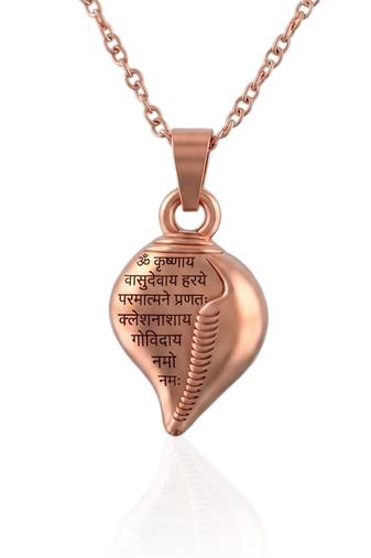 Pure copper shankh shaped krishna mantra hindu spiritual pendant for men women