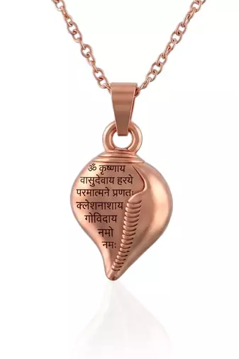 Pure copper shankh shaped krishna mantra hindu spiritual pendant for men women