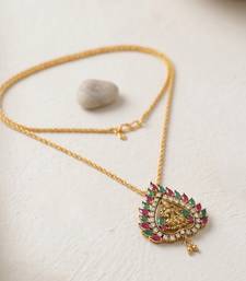 Brass antique gold plated lakshmi pendant with chain