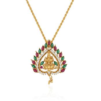 Brass antique gold plated lakshmi pendant with chain 2