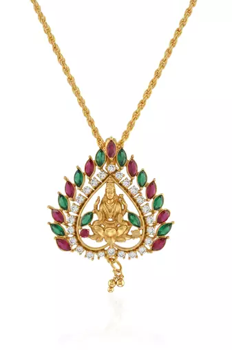 Brass antique gold plated lakshmi pendant with chain