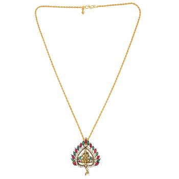 Brass antique gold plated lakshmi pendant with chain 3