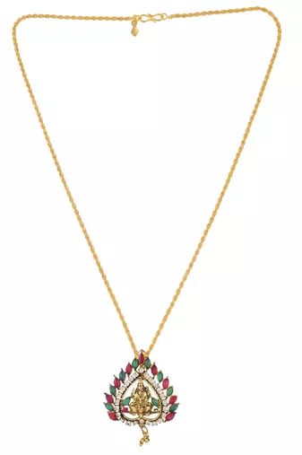 Brass antique gold plated lakshmi pendant with chain