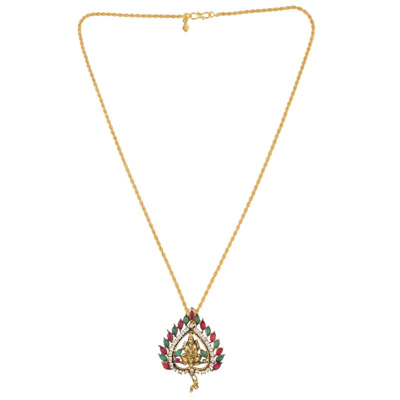 Brass antique gold plated lakshmi pendant with chain