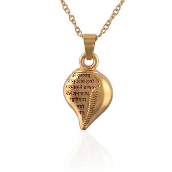 Brass micron gold conch-shankh shaped krishna pendant 1