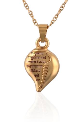 Brass micron gold conch-shankh shaped krishna pendant