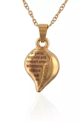 Brass micron gold conch-shankh shaped krishna pendant