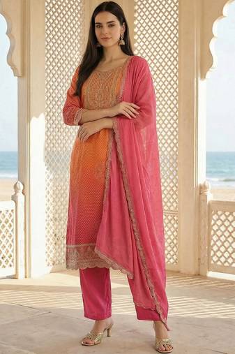 Women Ombre Printed Kurta with Trousers & With Dupatta