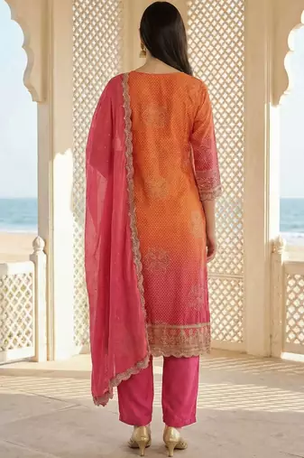 Women Ombre Printed Kurta with Trousers & With Dupatta