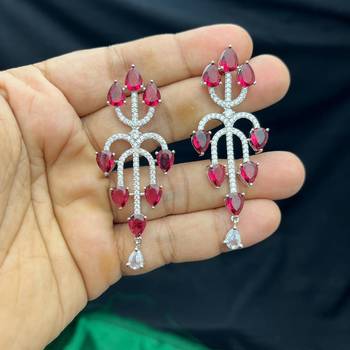 ruby pink pear cut bridal necklace and earrings set, silver plated teardrop gemstone jewellery 4