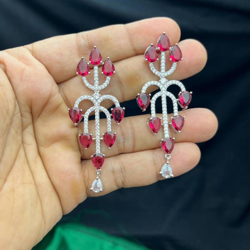 ruby pink pear cut bridal necklace and earrings set, silver plated teardrop gemstone jewellery