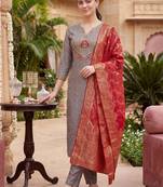 Women Ethnic Motifs Embroidered Kurta with Trousers & With Dupatta