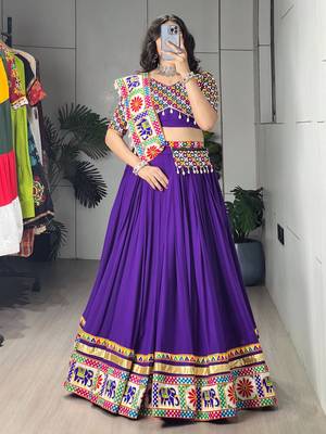 purple rayon cotton party wear embroidery navaratri chaniya choli - free size 1