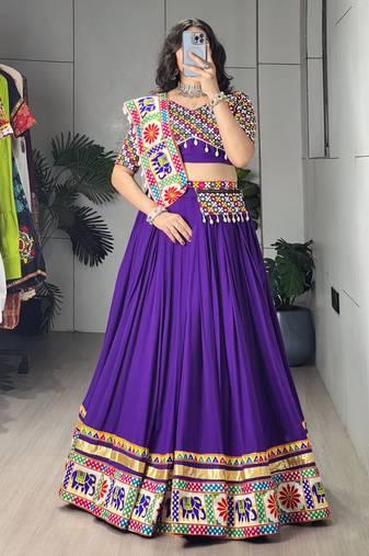 purple rayon cotton party wear embroidery navaratri chaniya choli - free size