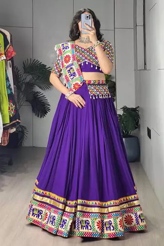 purple rayon cotton party wear embroidery navaratri chaniya choli - free size