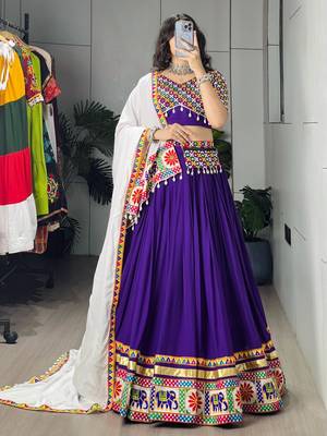 purple rayon cotton party wear embroidery navaratri chaniya choli - free size 2