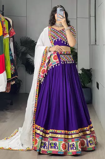 purple rayon cotton party wear embroidery navaratri chaniya choli - free size