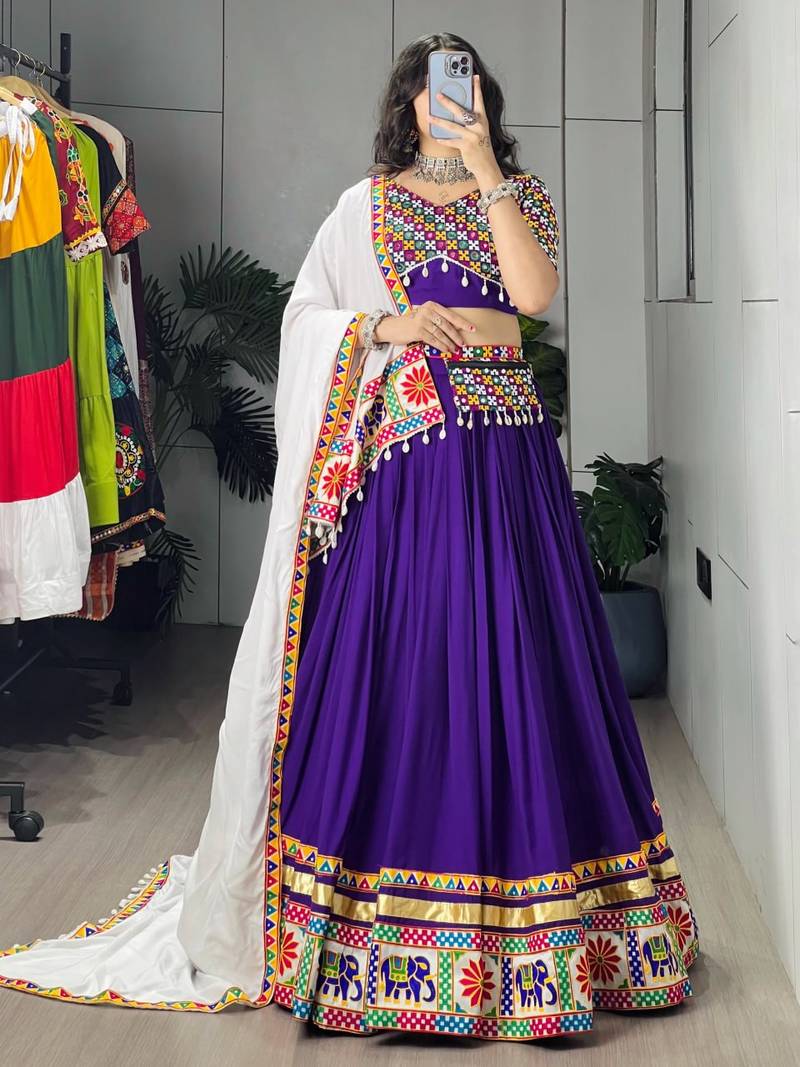 purple rayon cotton party wear embroidery navaratri chaniya choli - free size