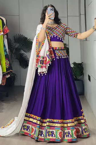 purple rayon cotton party wear embroidery navaratri chaniya choli - free size
