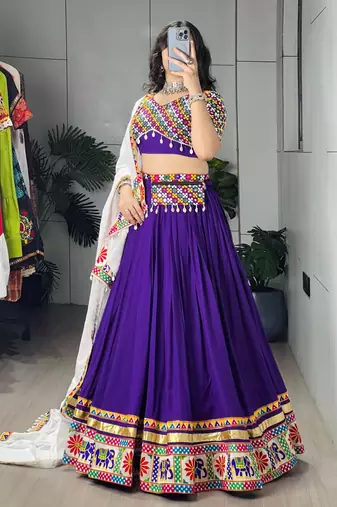 purple rayon cotton party wear embroidery navaratri chaniya choli - free size