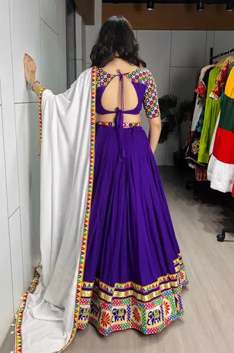 purple rayon cotton party wear embroidery navaratri chaniya choli - free size