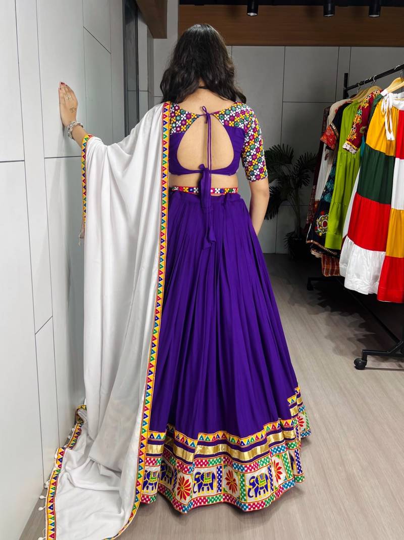 purple rayon cotton party wear embroidery navaratri chaniya choli - free size