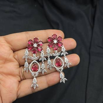 ruby red cz bridal necklace set  traditional indian silver-plated choker earrings 3