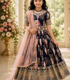 Fuax georgette digital print with embroidered sequence work kids gown